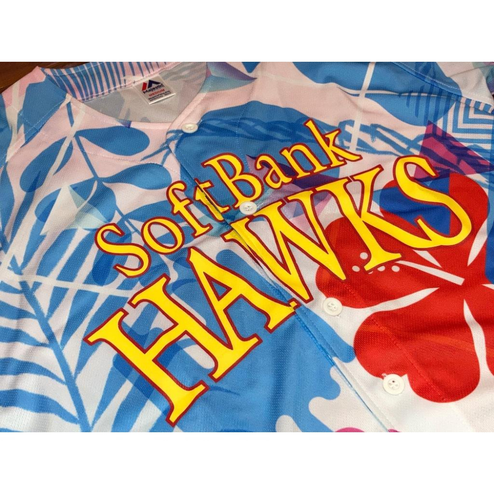 日本職棒 軟銀鷹 2019 宮崎限定 熱帶圖案 應援球衣 M(罩衫 日職 NPB 棒球 棒壘 Majestic 福岡-細節圖4