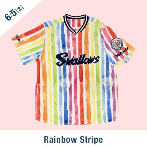 日本職棒 養樂多燕子 2021淑女日 彩虹 條紋 應援球衣 L(罩衫 球迷 NPB 東京 棒球 Ladies 女孩)-細節圖2