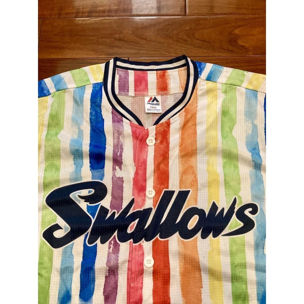 日本職棒 養樂多燕子 2021淑女日 彩虹 條紋 應援球衣 L(罩衫 球迷 NPB 東京 棒球 Ladies 女孩)-細節圖4