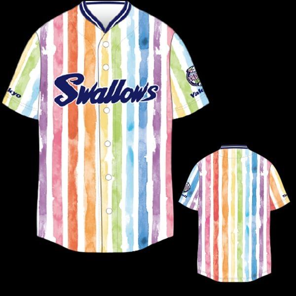 日本職棒 養樂多燕子 2021淑女日 彩虹 條紋 應援球衣 L(罩衫 球迷 NPB 東京 棒球 Ladies 女孩)-細節圖8