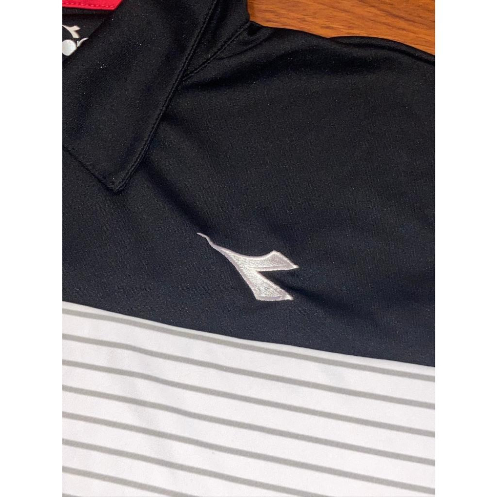 diadora 電繡 黑+白 運動排汗 POLO衫 L (運動 網球 練習衣 訓練 高爾夫 桌球 足球 迪亞多納)-細節圖2