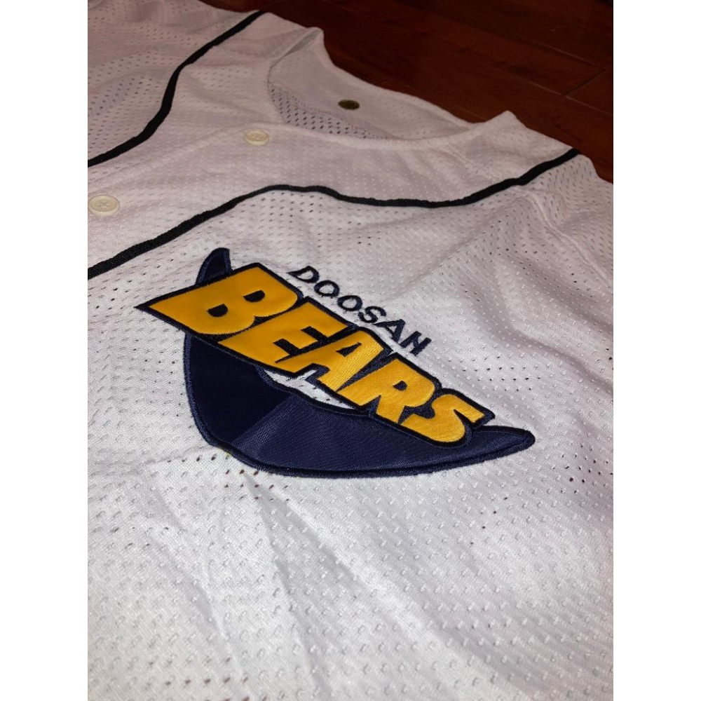 韓國職棒 斗山熊 全電繡 2001冠軍臂章 應援球衣 L (KBO 棒球 刺繡 罩衫 南韓 網格 洞洞 優勝)-細節圖4