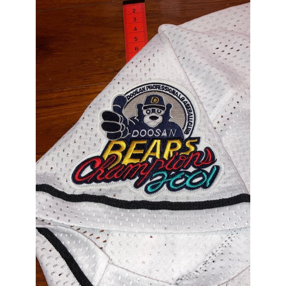 韓國職棒 斗山熊 全電繡 2001冠軍臂章 應援球衣 L (KBO 棒球 刺繡 罩衫 南韓 網格 洞洞 優勝)-細節圖5