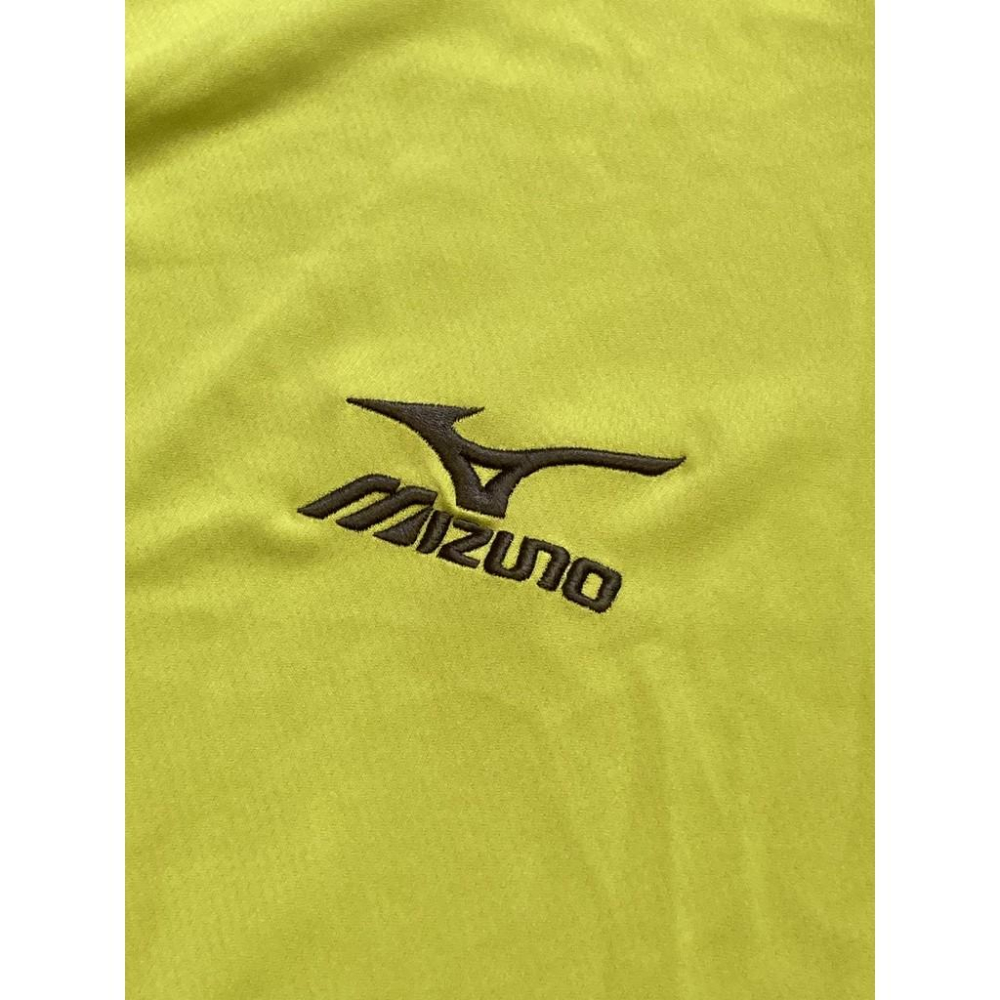 MIZUNO 刺繡 螢光綠 排汗上衣 (運動 短T 路跑 美津濃 電繡 短袖)-細節圖2