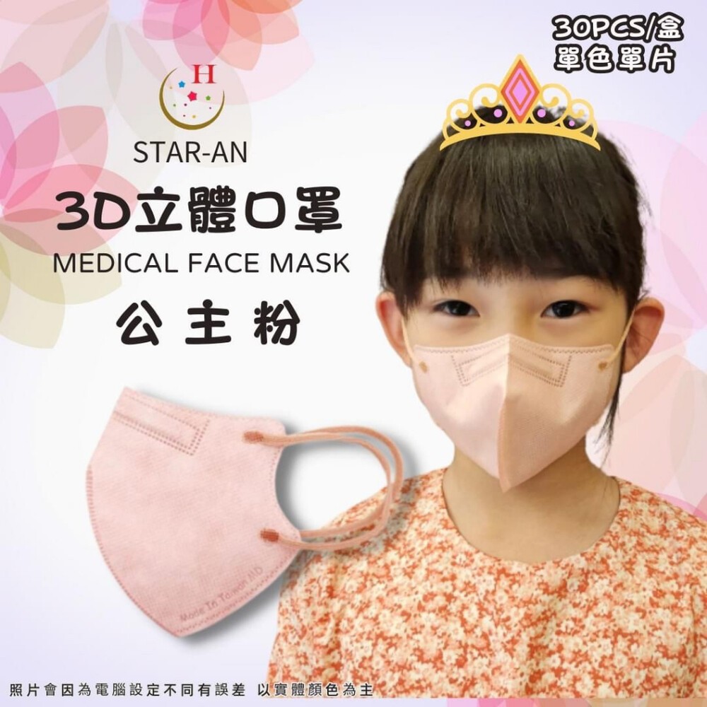 星安3D 醫療口罩 台灣製 立體口罩 彩色口罩 幼兒/兒童立體醫療口罩 3D口罩 醫療級雙鋼印-規格圖3