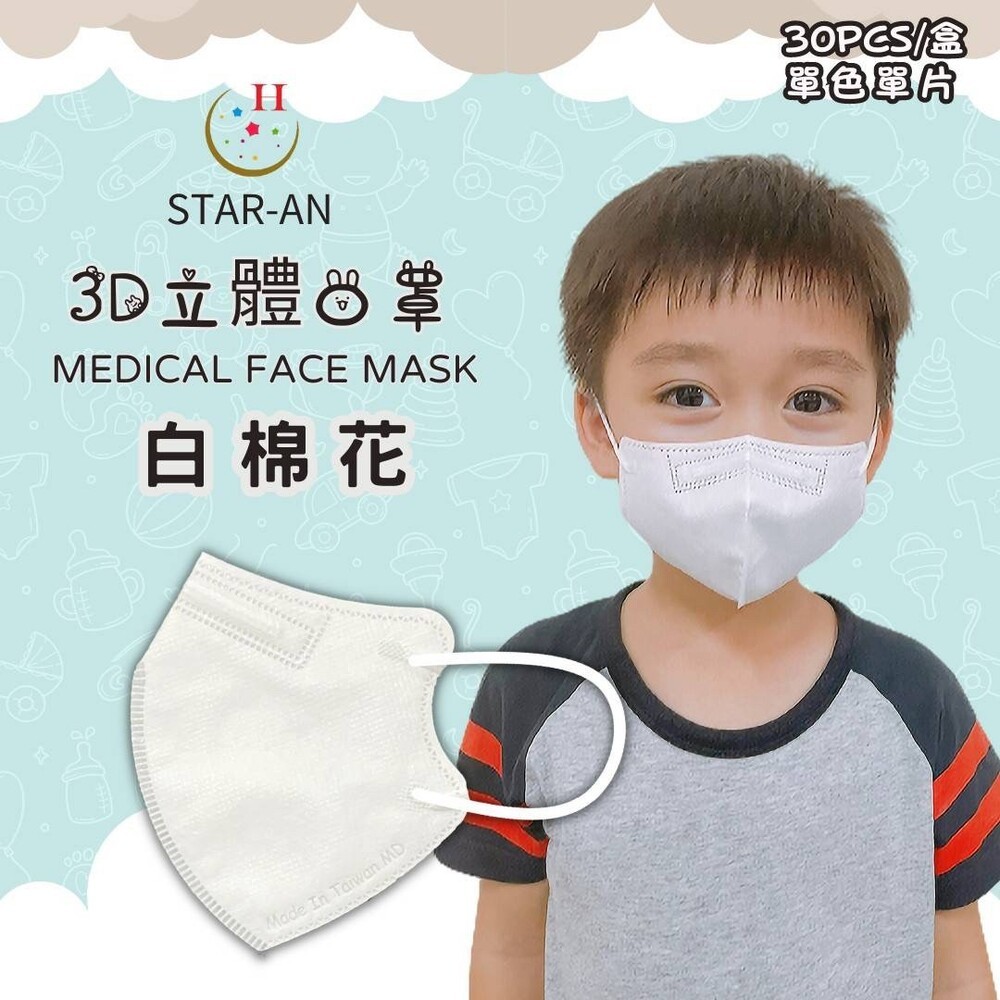 星安3D 醫療口罩 台灣製 立體口罩 彩色口罩 幼兒/兒童立體醫療口罩 3D口罩 醫療級雙鋼印-規格圖5