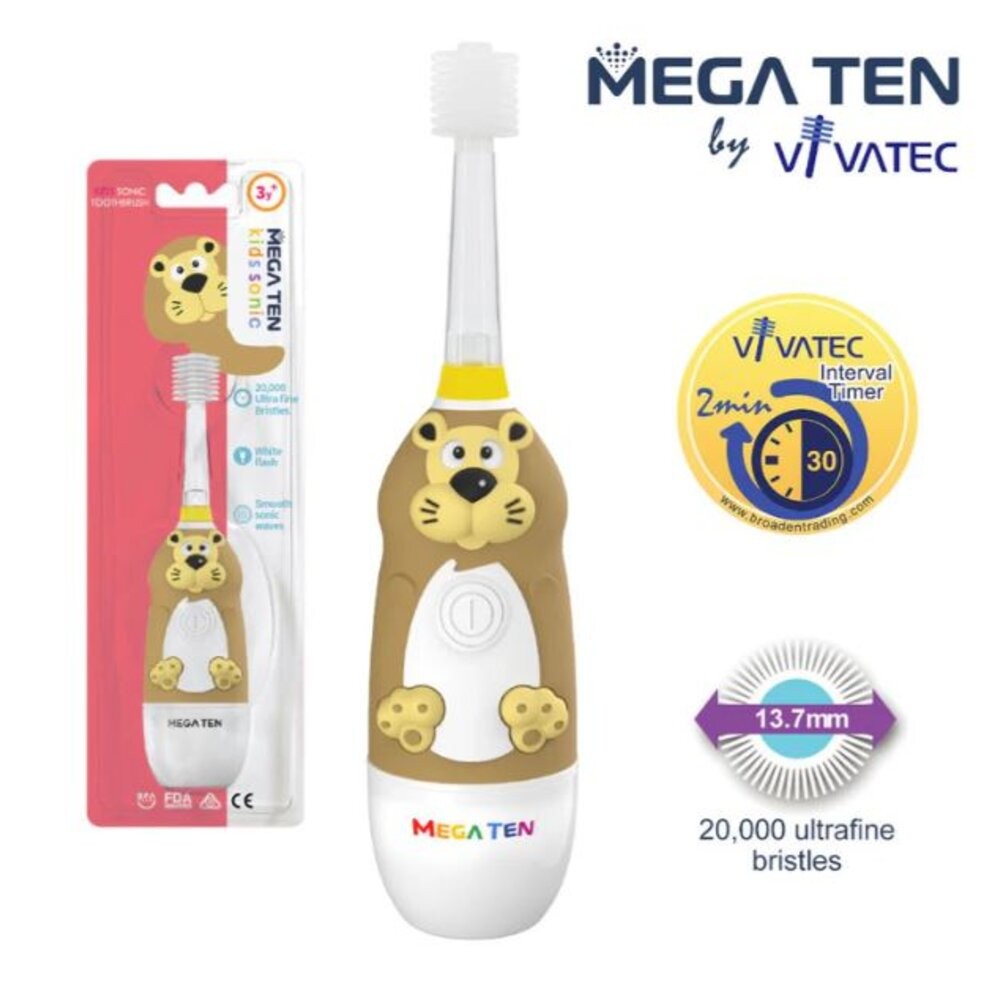 日本VIVATEC Mega Ten 360度 幼童電動牙刷一支 鯊魚/黑貓/小象/獅子王-規格圖9