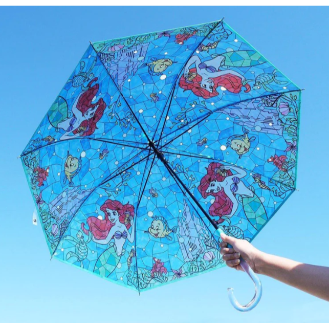 現貨 日本 迪士尼聯名 小美人魚 愛麗兒 愛麗絲｜玻璃彩繪雨傘 兒童雨傘 透明雨傘 SANTOS 彩繪透明傘 Bu媽你好-細節圖3