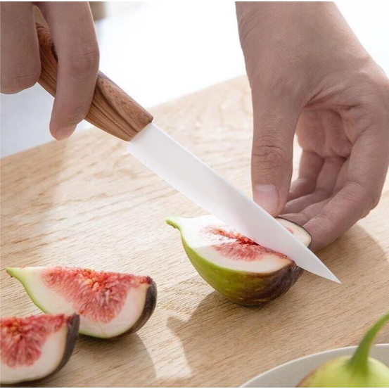 日本霜山SHIMOYAMA 日式仿木紋柄陶瓷刀具3件組(三德刀+水果刀+多功能削皮器)-細節圖2