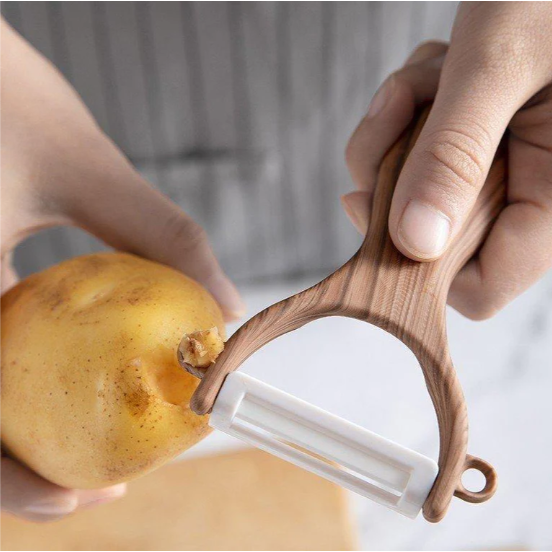 日本霜山SHIMOYAMA 日式仿木紋柄陶瓷刀具3件組(三德刀+水果刀+多功能削皮器)-細節圖4