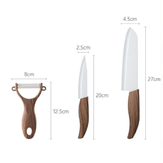 日本霜山SHIMOYAMA 日式仿木紋柄陶瓷刀具3件組(三德刀+水果刀+多功能削皮器)-細節圖7