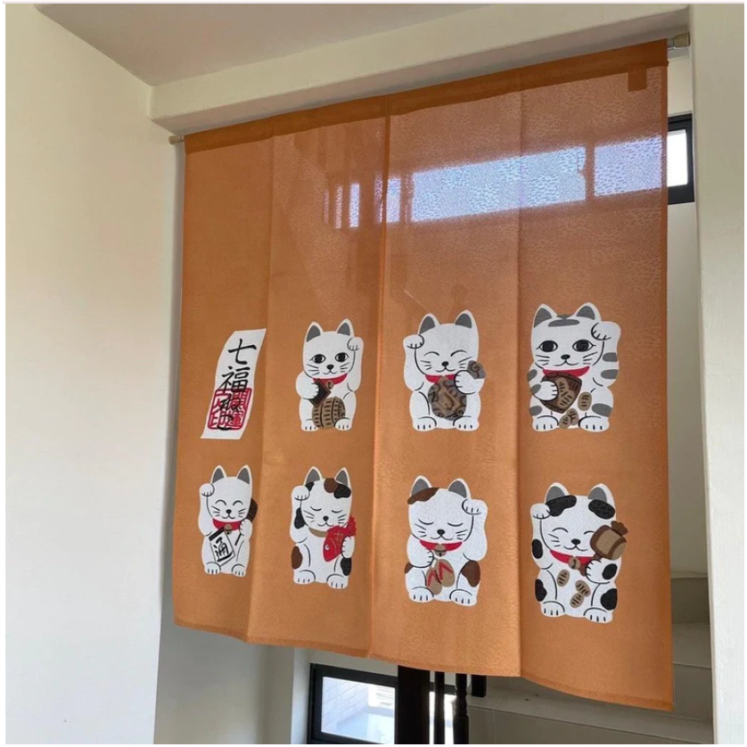 日本製 招財貓日式門簾-七福貓(橘短/藍短)｜居家裝飾 遮擋門簾 招財貓門簾 棉麻門簾 Bu媽你好-細節圖2