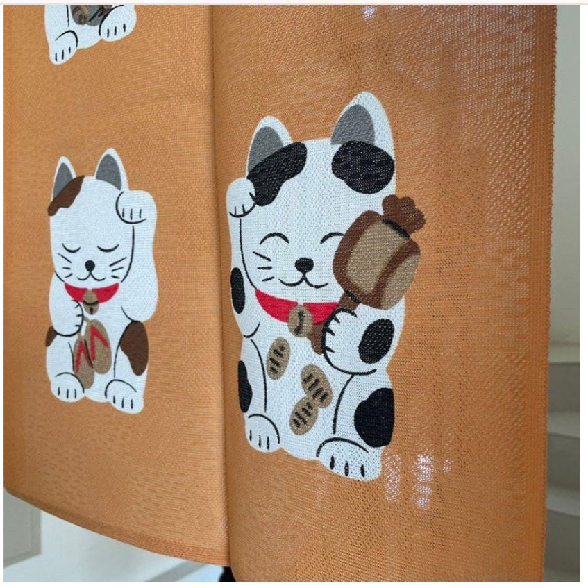 日本製 招財貓日式門簾-七福貓(橘短/藍短)｜居家裝飾 遮擋門簾 招財貓門簾 棉麻門簾 Bu媽你好-細節圖3