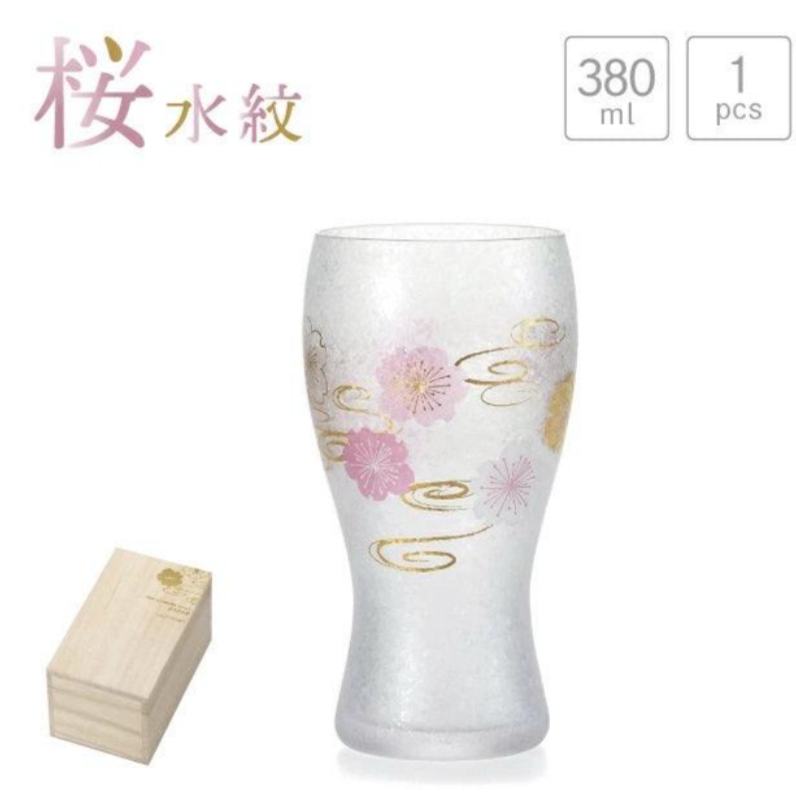 櫻花水紋啤酒杯 380ml│玻璃酒杯 日式風格 Bu媽你好-細節圖2