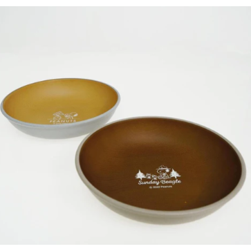 日本製造 史努比 snoopy木紋 奶茶色 圓盤 湯碗 分隔盤 | 日本製木質色露營餐盤組  Bu媽你好-細節圖3