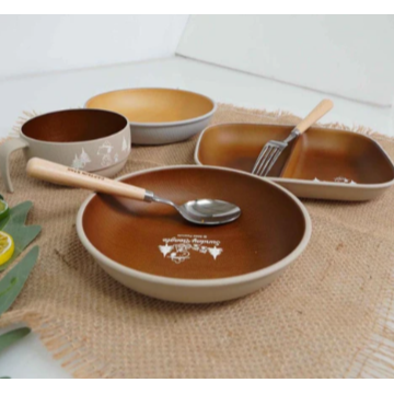 日本製造 史努比 snoopy木紋 奶茶色 圓盤 湯碗 分隔盤 | 日本製木質色露營餐盤組  Bu媽你好-細節圖4