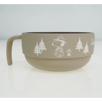 日本製造 史努比 snoopy木紋 奶茶色 圓盤 湯碗 分隔盤 | 日本製木質色露營餐盤組  Bu媽你好-細節圖7