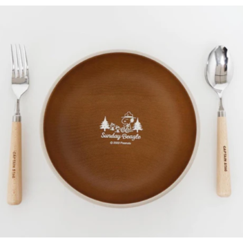 日本製造 史努比 snoopy木紋 奶茶色 圓盤 湯碗 分隔盤 | 日本製木質色露營餐盤組  Bu媽你好-細節圖8