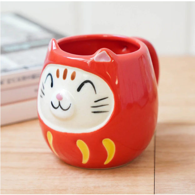 現貨 日本製 貓咪達摩 馬克杯 粉紅色/黃色/綠色/紅色 | 達摩 貓奴 日本製造 陶器 陶瓷 咖啡杯 Bu媽你好-細節圖4