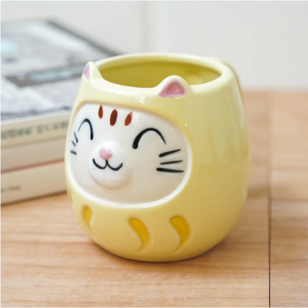 現貨 日本製 貓咪達摩 馬克杯 粉紅色/黃色/綠色/紅色 | 達摩 貓奴 日本製造 陶器 陶瓷 咖啡杯 Bu媽你好-細節圖5