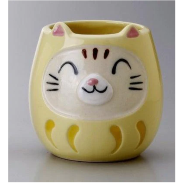 現貨 日本製 貓咪達摩 馬克杯 粉紅色/黃色/綠色/紅色 | 達摩 貓奴 日本製造 陶器 陶瓷 咖啡杯 Bu媽你好-細節圖8
