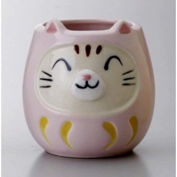 現貨 日本製 貓咪達摩 馬克杯 粉紅色/黃色/綠色/紅色 | 達摩 貓奴 日本製造 陶器 陶瓷 咖啡杯 Bu媽你好-細節圖10