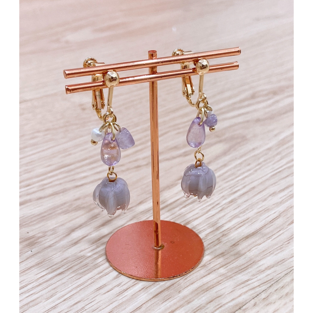 【原創】田園細語—紫色鈴蘭垂墜耳環-細節圖2