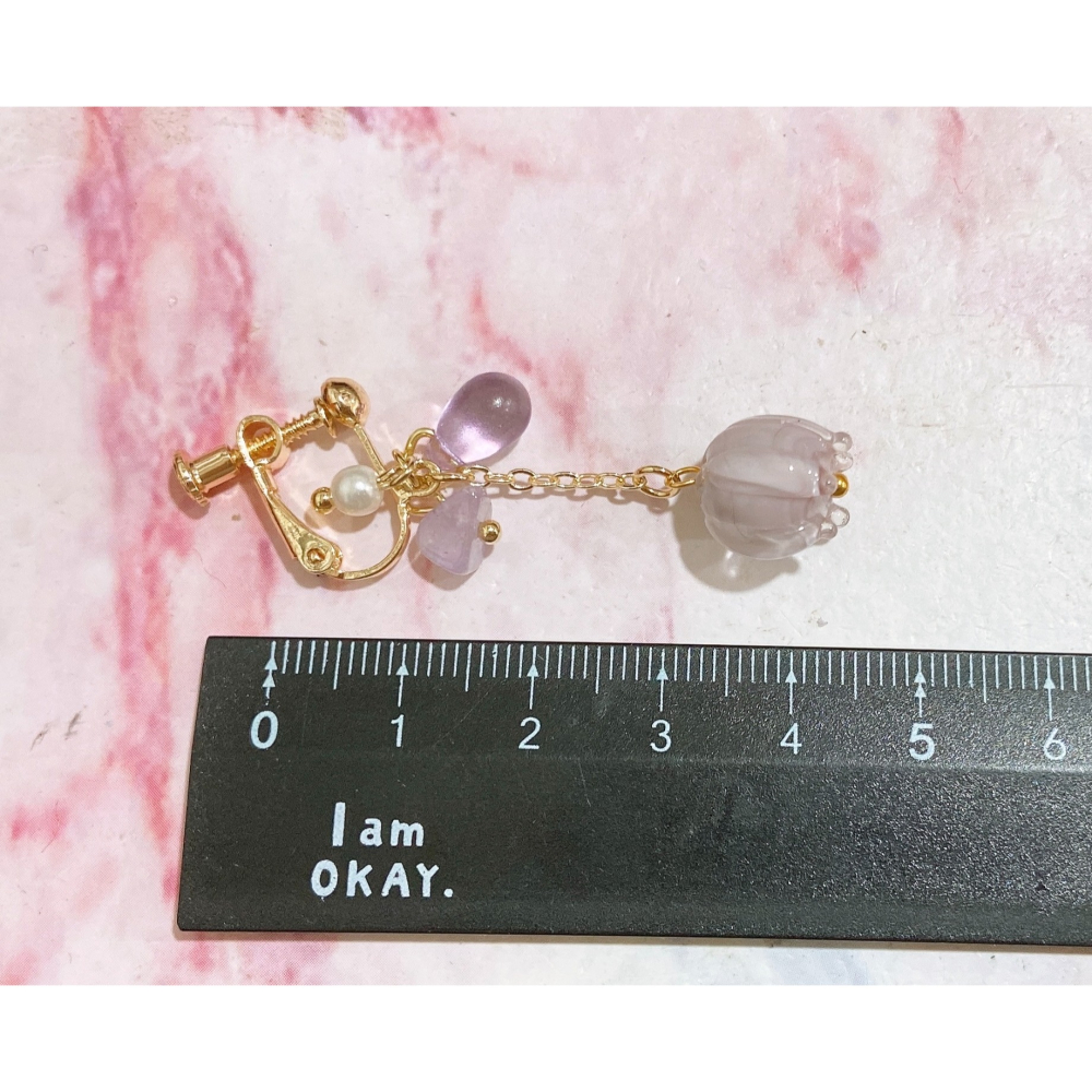 【原創】田園細語—紫色鈴蘭垂墜耳環-細節圖3