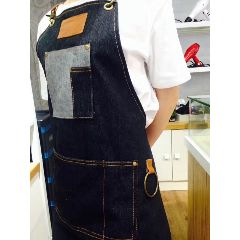 【優惠活動】現貨 韓系時尚 牛仔圍裙 圍巾 居家 西餐廳 烘培 咖啡師 沙龍 設計師 髮廊 工作服 水洗式牛仔-細節圖3