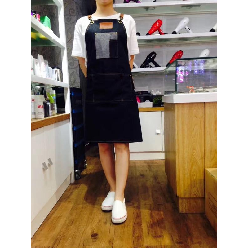 【優惠活動】現貨 韓系時尚 牛仔圍裙 圍巾 居家 西餐廳 烘培 咖啡師 沙龍 設計師 髮廊 工作服 水洗式牛仔-細節圖4