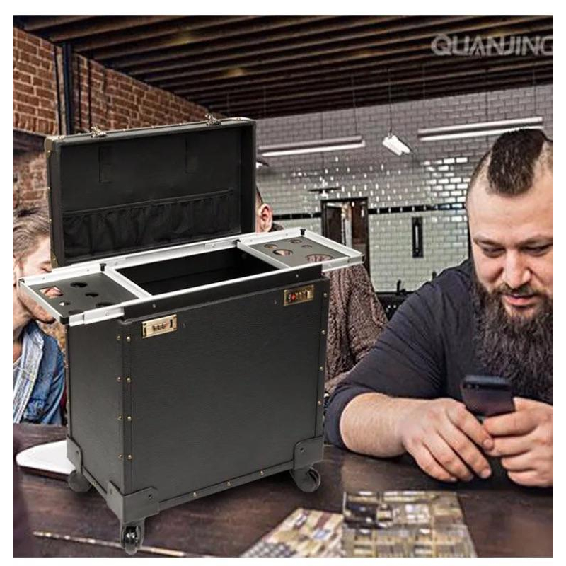 高檔美髮工具箱復古髮型師專用拉桿新款多功能推剪刀剪刀美容工具箱（小型）-細節圖3