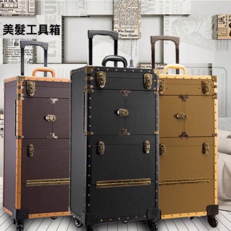 【促銷活動】日本質量潮流高檔 美髮工具箱 復古髮型師專用 拉桿箱 新款多功能推剪剪刀包美容工具盒 美髮工具車-細節圖4