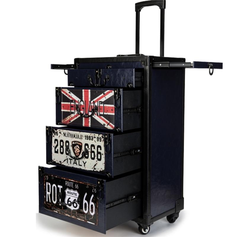 【促銷活動】日本質量潮流高檔 美髮工具箱 復古髮型師專用 拉桿箱 新款多功能推剪剪刀包美容工具盒 美髮工具車-細節圖8