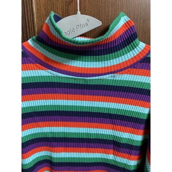 二手⚠️高領 彩色橫條長袖上衣 大尺碼 高領上衣 彈性佳-細節圖3