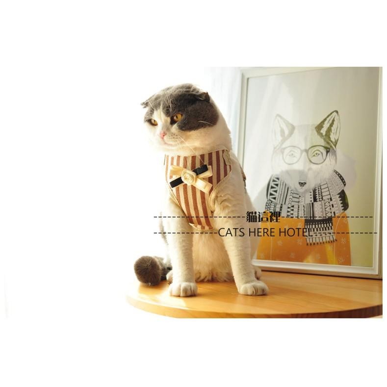 【貓咪用品】貓這裡 在台現貨 寵物胸背式牽引繩 英倫格紋 寵物領結款 貓咪胸背 貓咪牽引繩 狗狗適用 牽繩 項圈-細節圖2