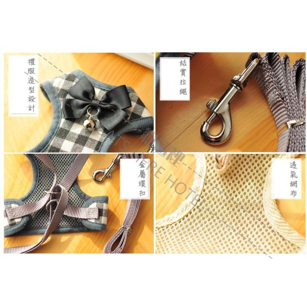 【貓咪用品】貓這裡 在台現貨 寵物胸背式牽引繩 英倫格紋 寵物領結款 貓咪胸背 貓咪牽引繩 狗狗適用 牽繩 項圈-細節圖3