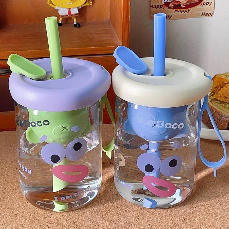 ｛包BQ} 🤪搞怪醜萌小熊茶隔玻璃瓶吸管杯隨身攜帶外出方便👍❤️隨機附贈杯刷/可愛貼紙❤️［預購款］-細節圖6