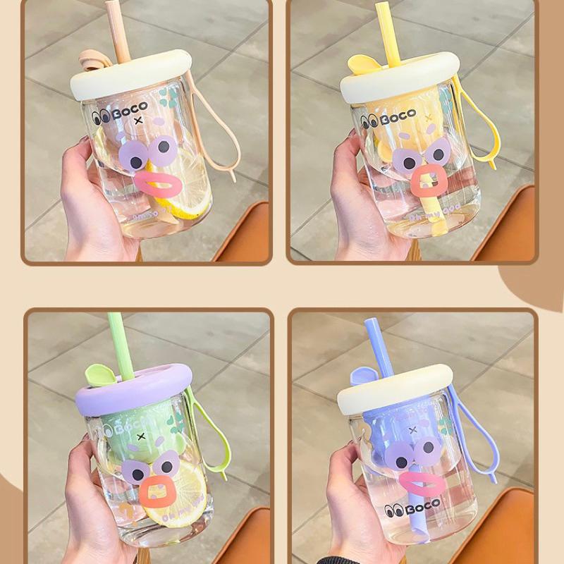 ｛包BQ} 🤪搞怪醜萌小熊茶隔玻璃瓶吸管杯隨身攜帶外出方便👍❤️隨機附贈杯刷/可愛貼紙❤️［預購款］-細節圖7
