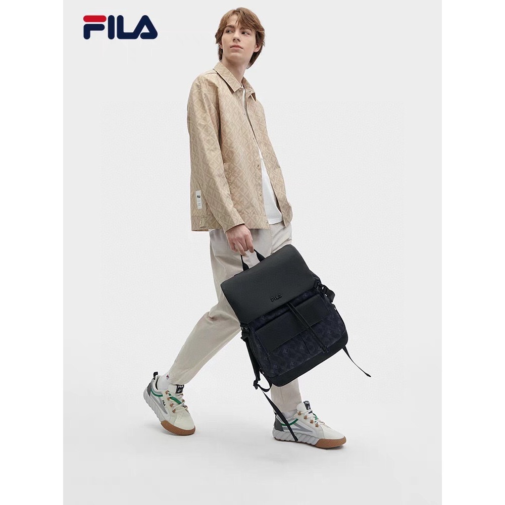 【季得運動】FILA黑武士老花雙肩包 *黑色。250838F-細節圖2