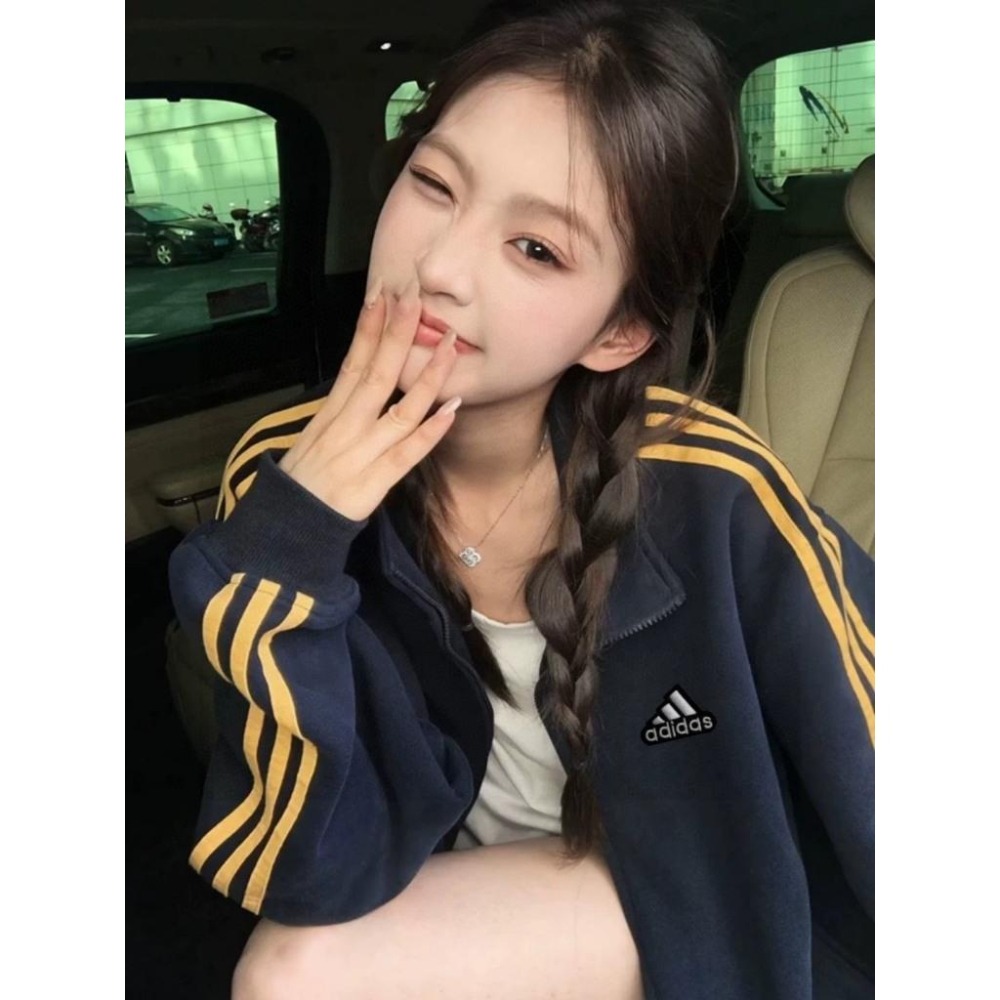 【季得運動】Adidas美式情侶復古休閒立領外套 藏青色*M-XL。51035C-細節圖3