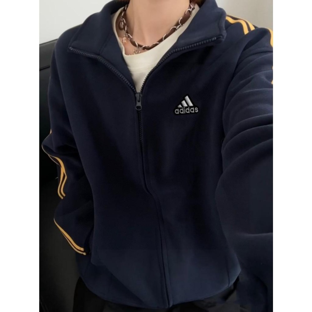 【季得運動】Adidas美式情侶復古休閒立領外套 藏青色*M-XL。51035C-細節圖6