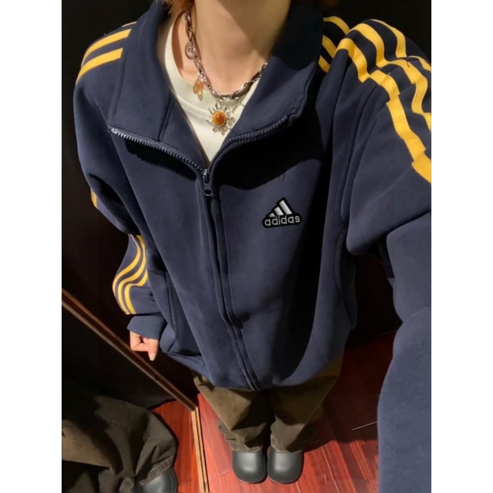 【季得運動】Adidas美式情侶復古休閒立領外套 藏青色*M-XL。51035C-細節圖9