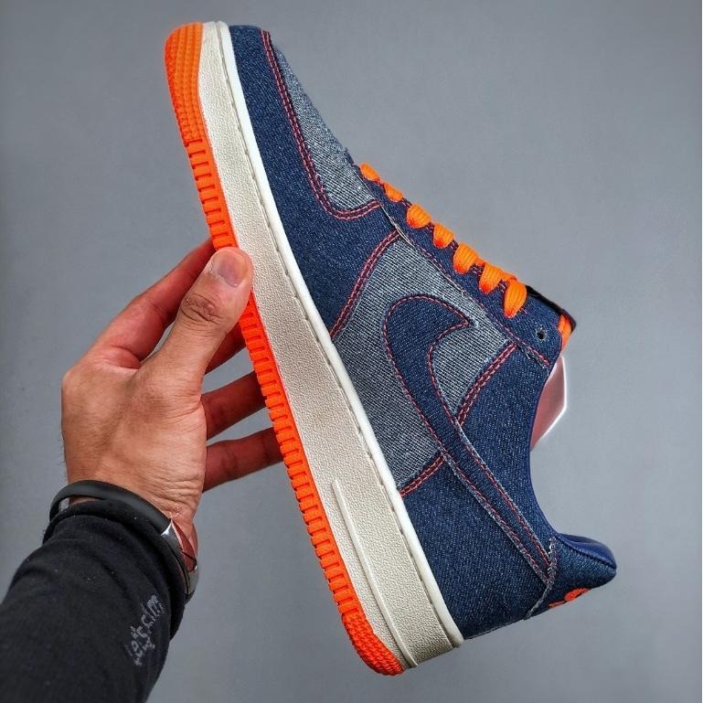 【季得運動】Nike Air Force 1 Low 07 聯名款 牛仔藍配橘*EU36-45。51057D-細節圖5