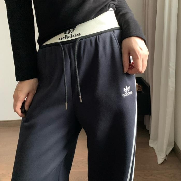 【季得運動】adidas高腰刷毛休閒運動長褲 藏青 黑色*M-XL。51067B-細節圖2