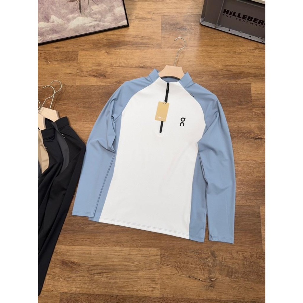 【季得運動】on昂跑2025年新款半拉鍊立領休閒長袖 黑灰 卡其黑 藍黑 藍白*M-3XL。50951C-細節圖4