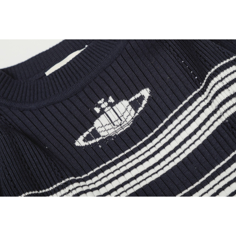 【季得運動】vivienne westwood 25經典土星條紋圓領羊毛針織衫長袖 白色藍色。51280C-細節圖6