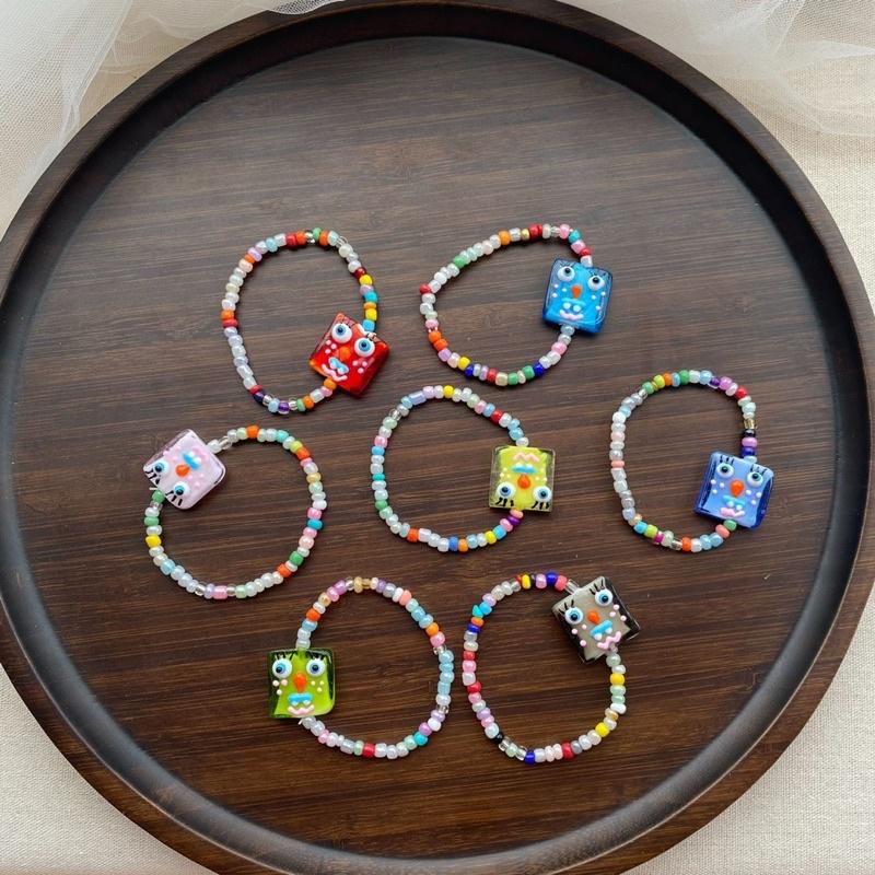 時尚潮流  可愛琉璃小怪獸 手創 卡通 串珠彈力 手鍊-細節圖3