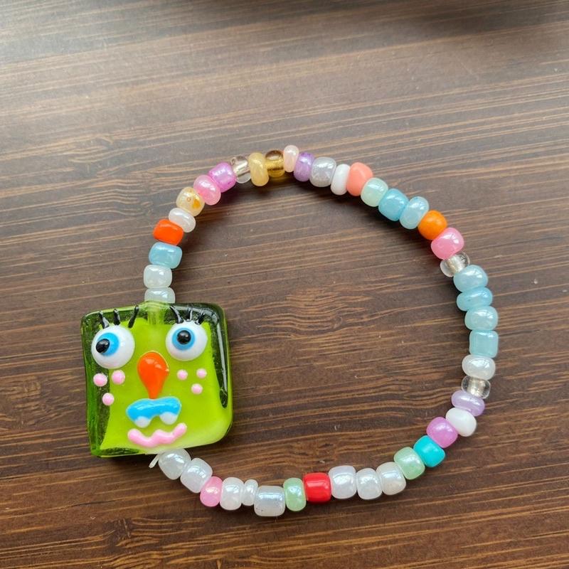 時尚潮流  可愛琉璃小怪獸 手創 卡通 串珠彈力 手鍊-細節圖4