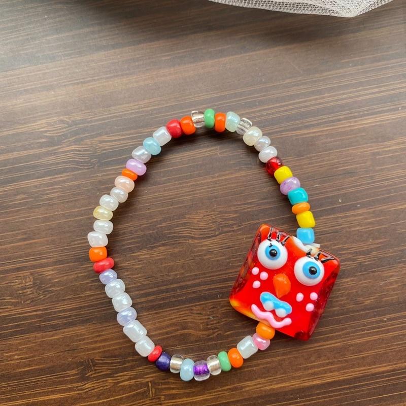時尚潮流  可愛琉璃小怪獸 手創 卡通 串珠彈力 手鍊-細節圖5