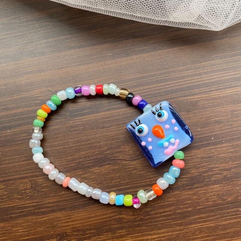 時尚潮流  可愛琉璃小怪獸 手創 卡通 串珠彈力 手鍊-細節圖7